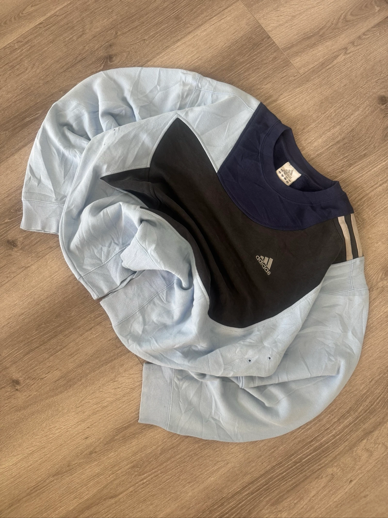 Adidas Vintage Colorblock Sweatshirt Crewneck Blue Black Y2K 90s Streetwear Retro M – photo 3